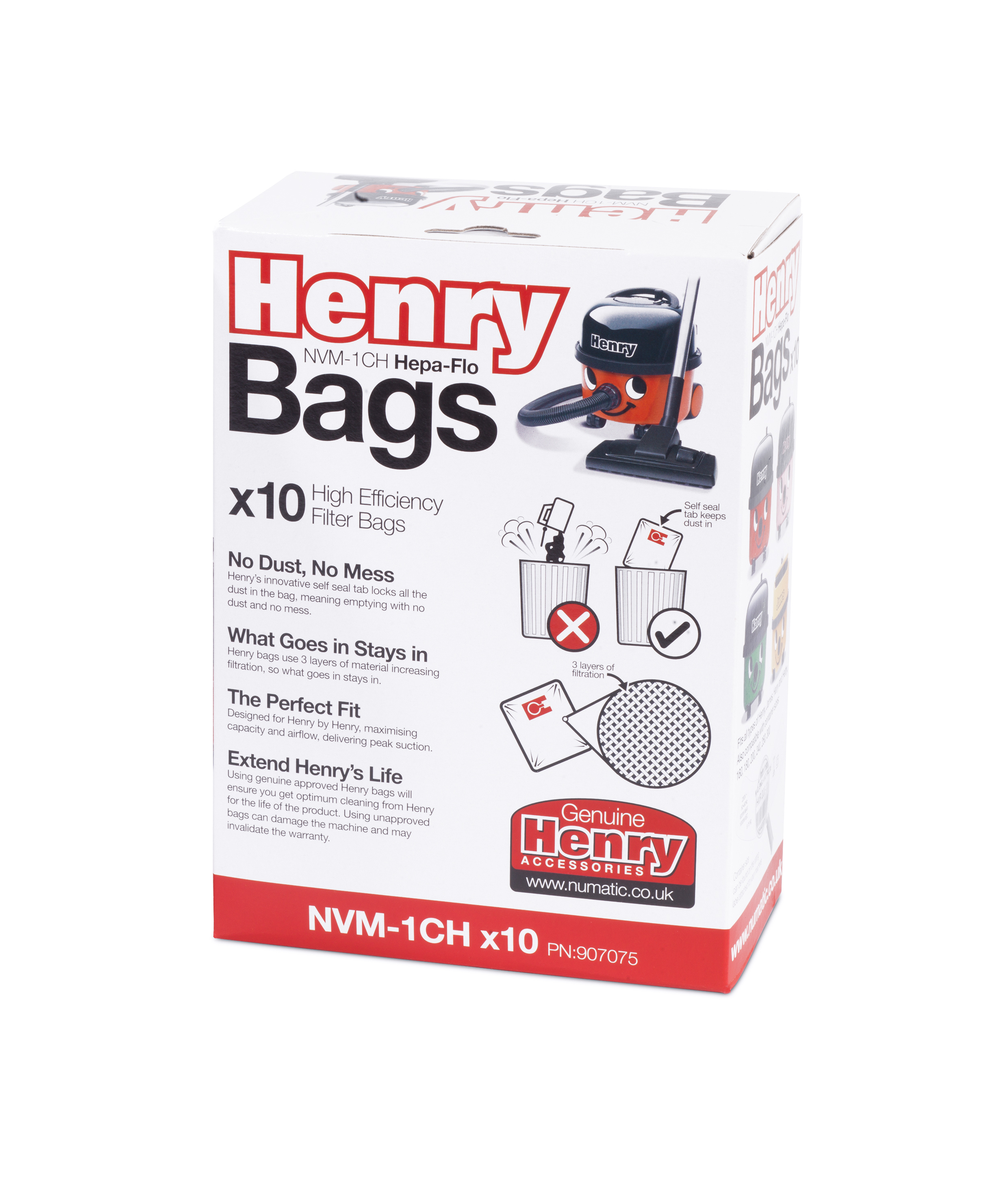 Numatic 907075 Henry HepaFlo Filter Bags - 10 Pack - White thumbnail image