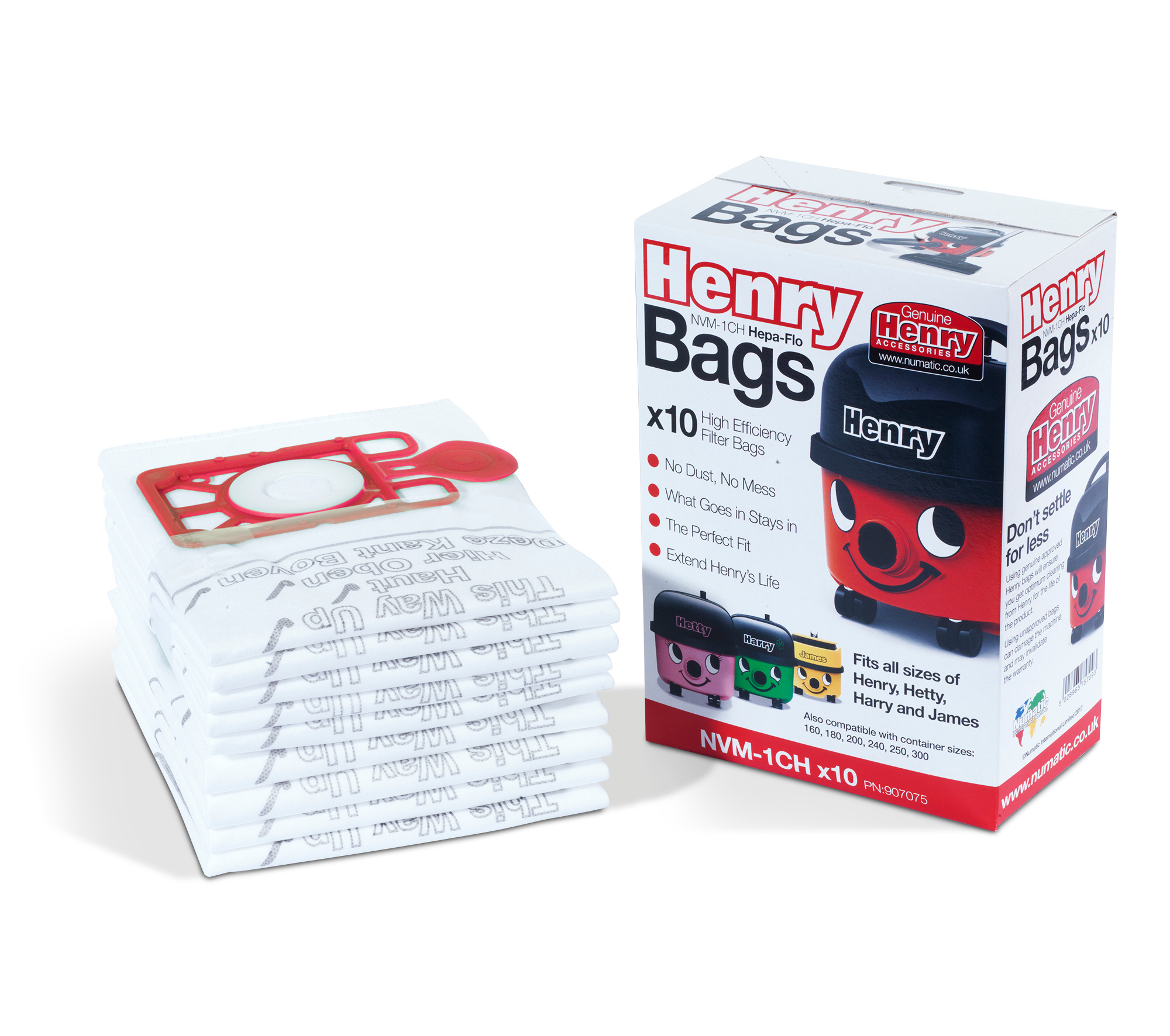 Numatic 907075 Henry HepaFlo Filter Bags - 10 Pack - White thumbnail image