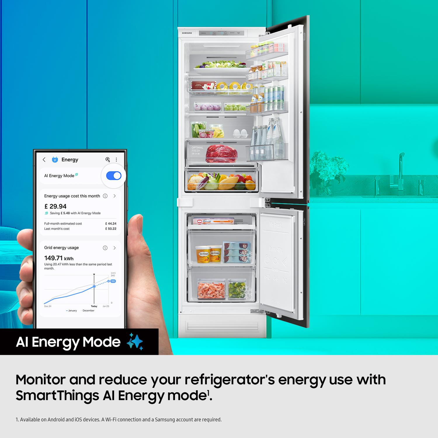 Samsung BRB70F26DES0EU SpaceMax 54cm 70/30 Integrated Frost Free Fridge Freezer - White thumbnail image