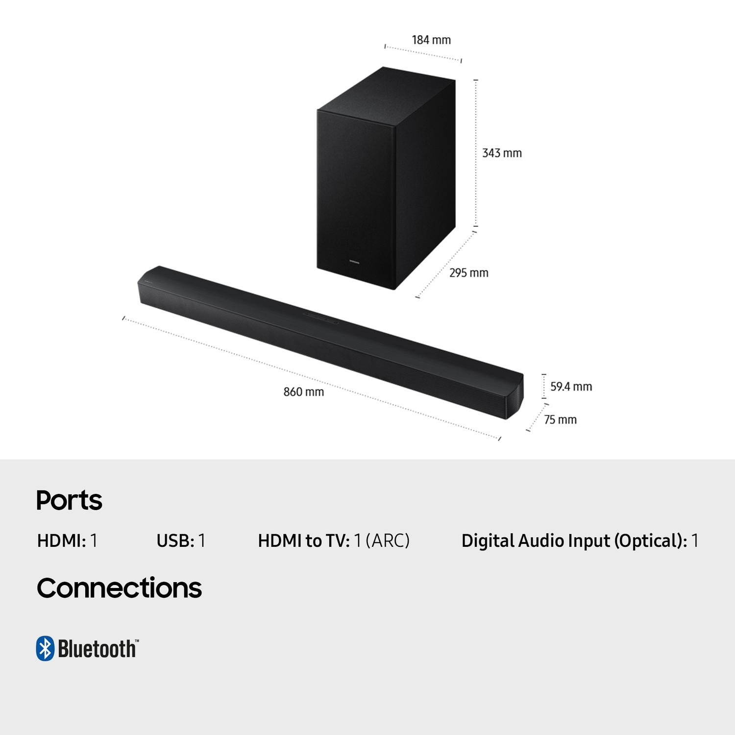 Samsung HW-B650F/XU 3.1ch 370W Soundbar with Wireless Subwoofer Bass Boost and Game Mode - Black thumbnail image