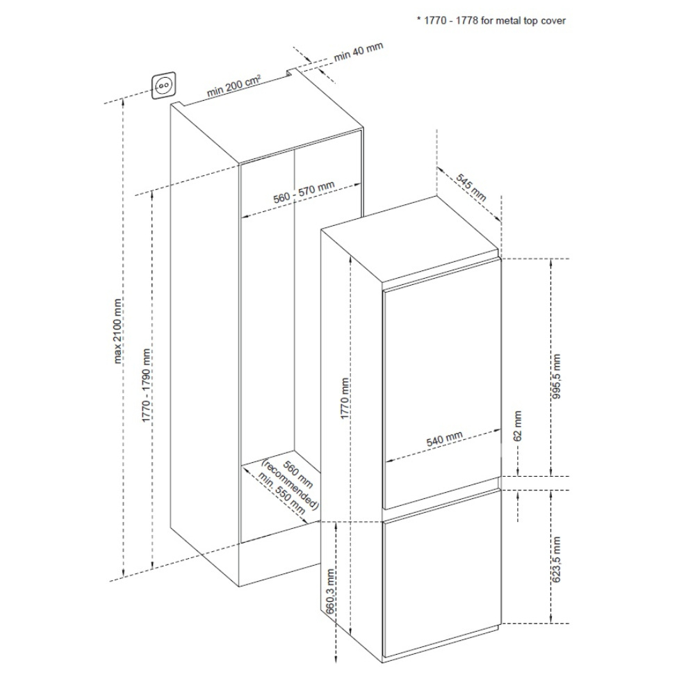 Sensis RFCMBI015470EW 54cm 70/30 Built InFrost Free Fridge Freezer - White thumbnail image