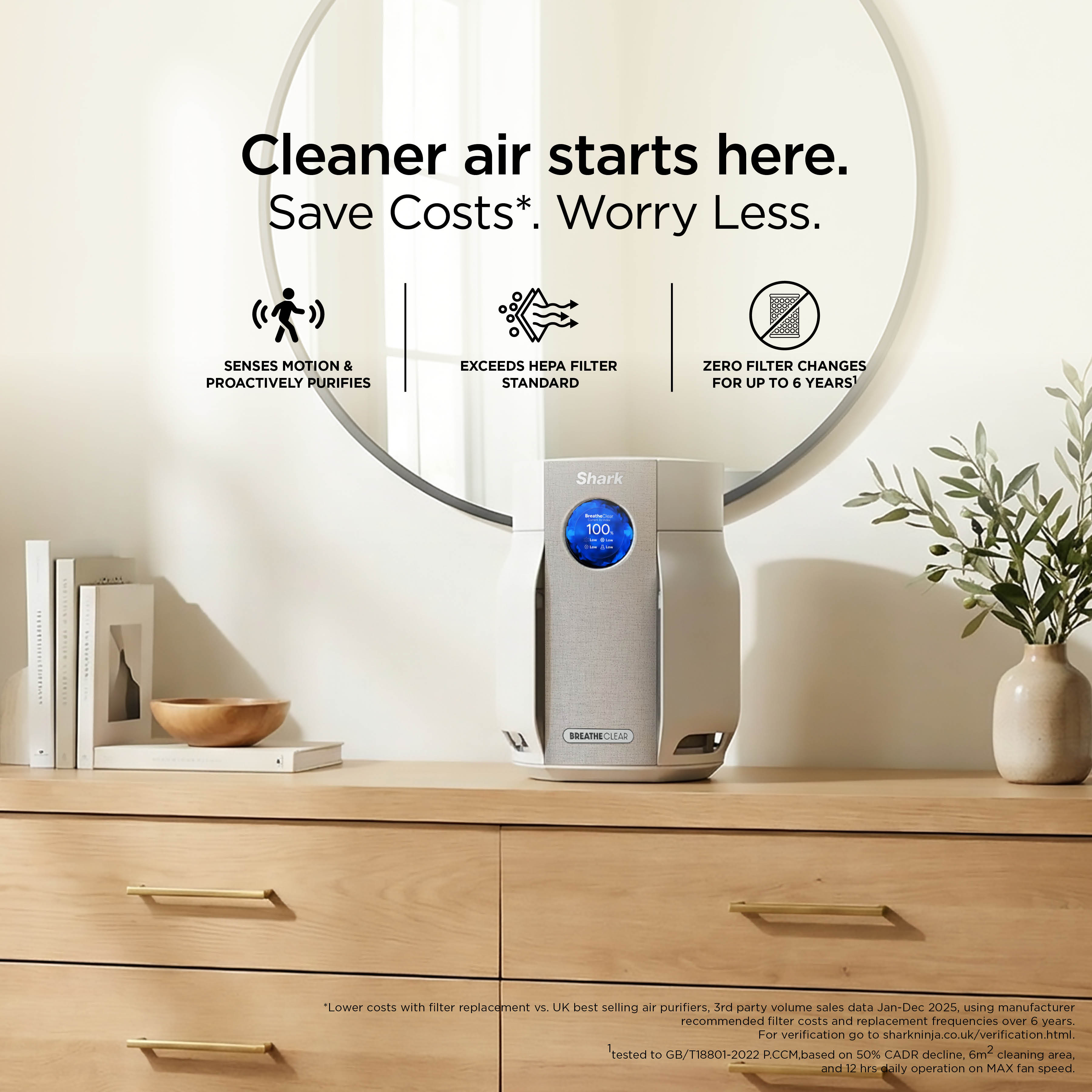 Shark HP062UK BreatheClear Compact Air Purifier with NeverChange6 - Dove thumbnail image