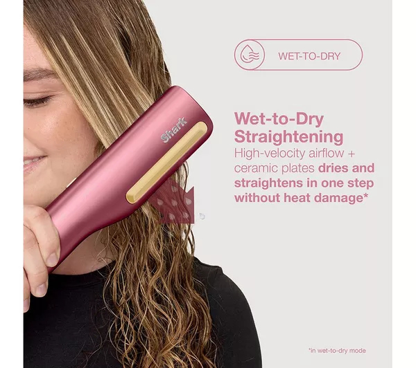 Shark HT401UKPK SilkiPro Straight Hair Straightener + Dryer in One Tool - Pink thumbnail image