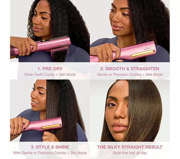 Shark HT401UKPK SilkiPro Straight Hair Straightener + Dryer in One Tool - Pink thumbnail image