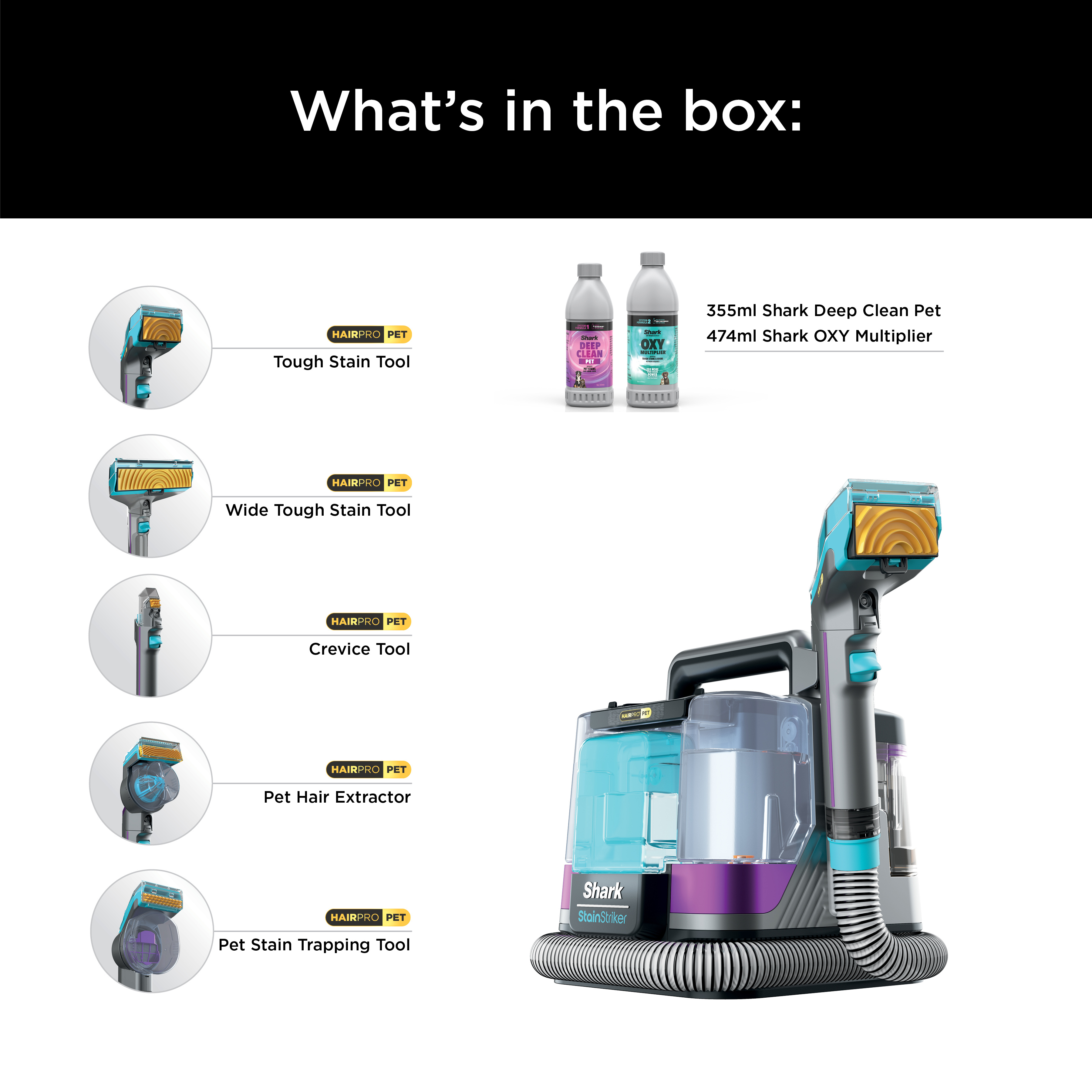 Shark  PX250UKT StainStriker HairPro Pet Stain & Spot Cleaner - Dark Silver & Force Fuchsia thumbnail image