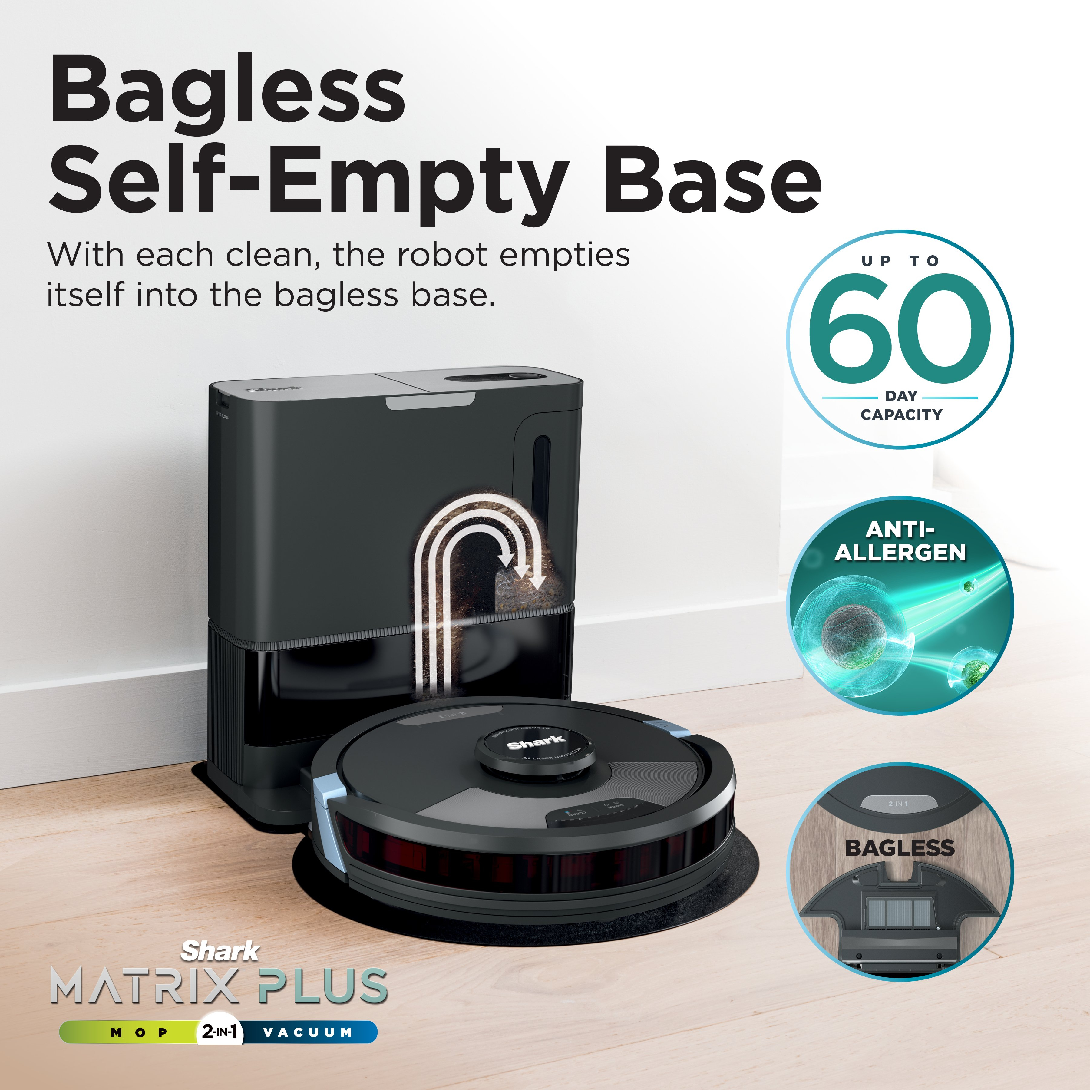 Shark RV2620WAUK Matrix Plus 2 in 1 Self Empty Robot Vacuum & Mop - 110 Minutes Run Time - Black thumbnail image