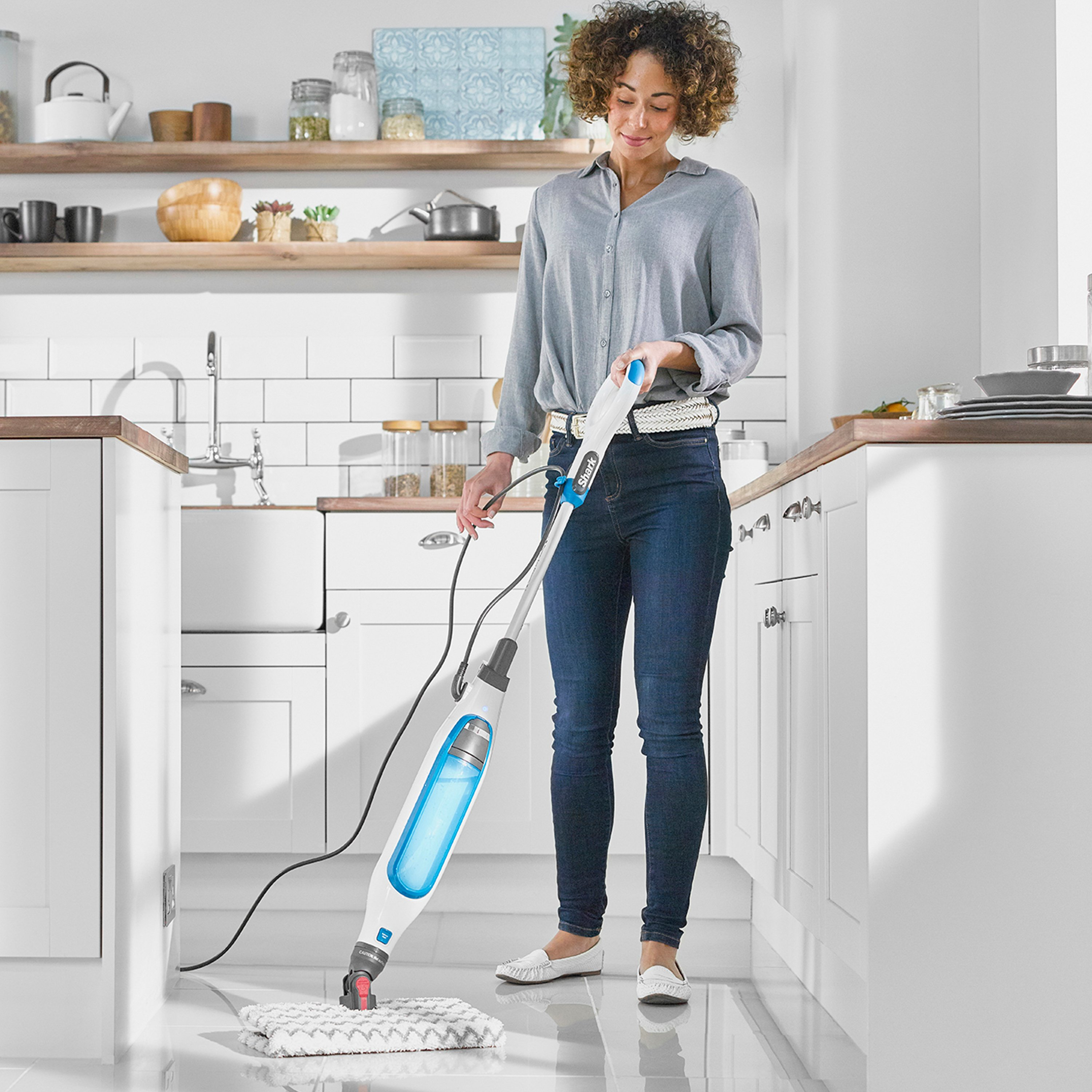 Shark S6001UK Klik n'Flip Manual Steam Pocket Mop - White/Blue Bird Blue thumbnail image