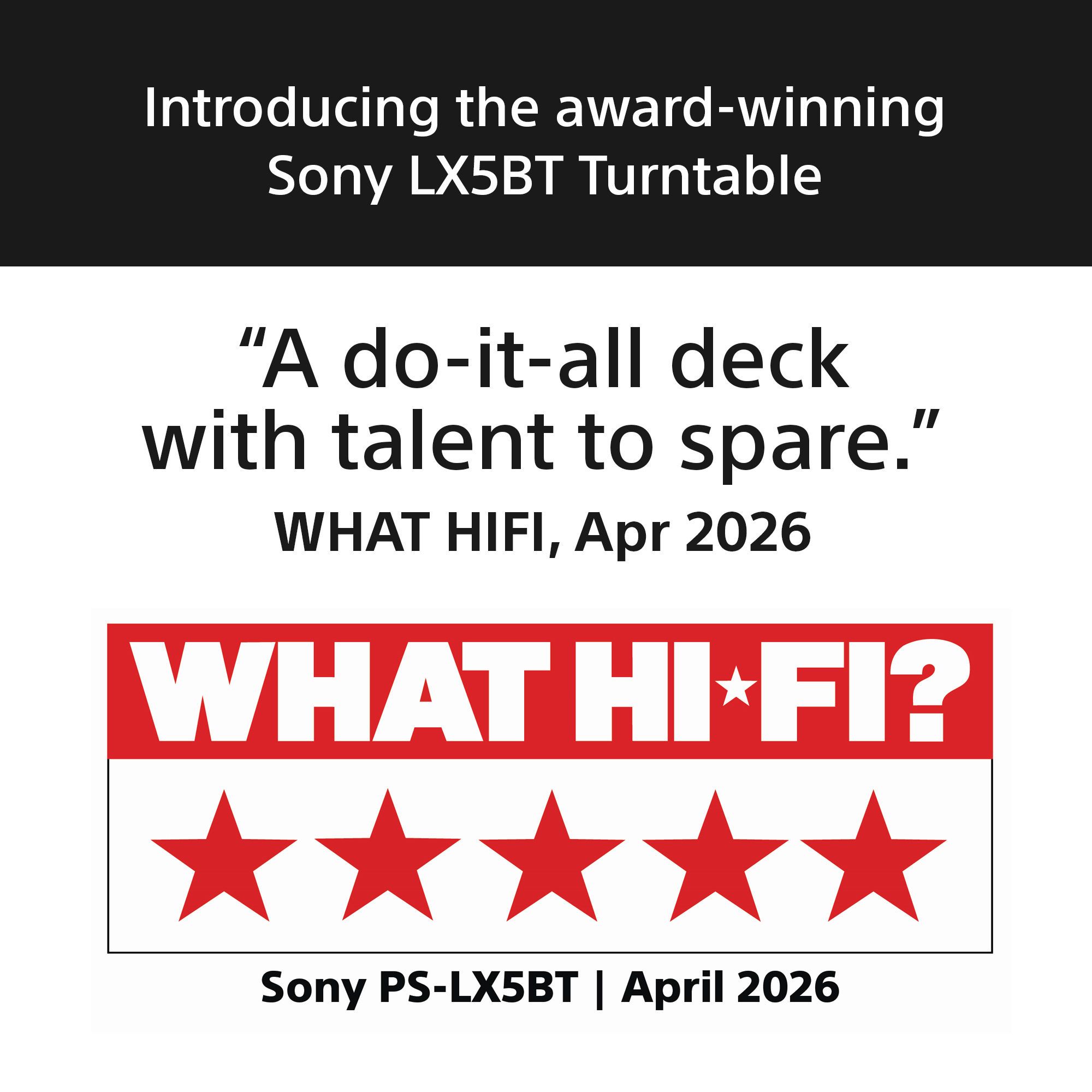Sony PSLX5BT.CEK Wireless Bluetooth Turntable with Auto Playback - Premium cartridge & Stylus - Pure Black thumbnail image
