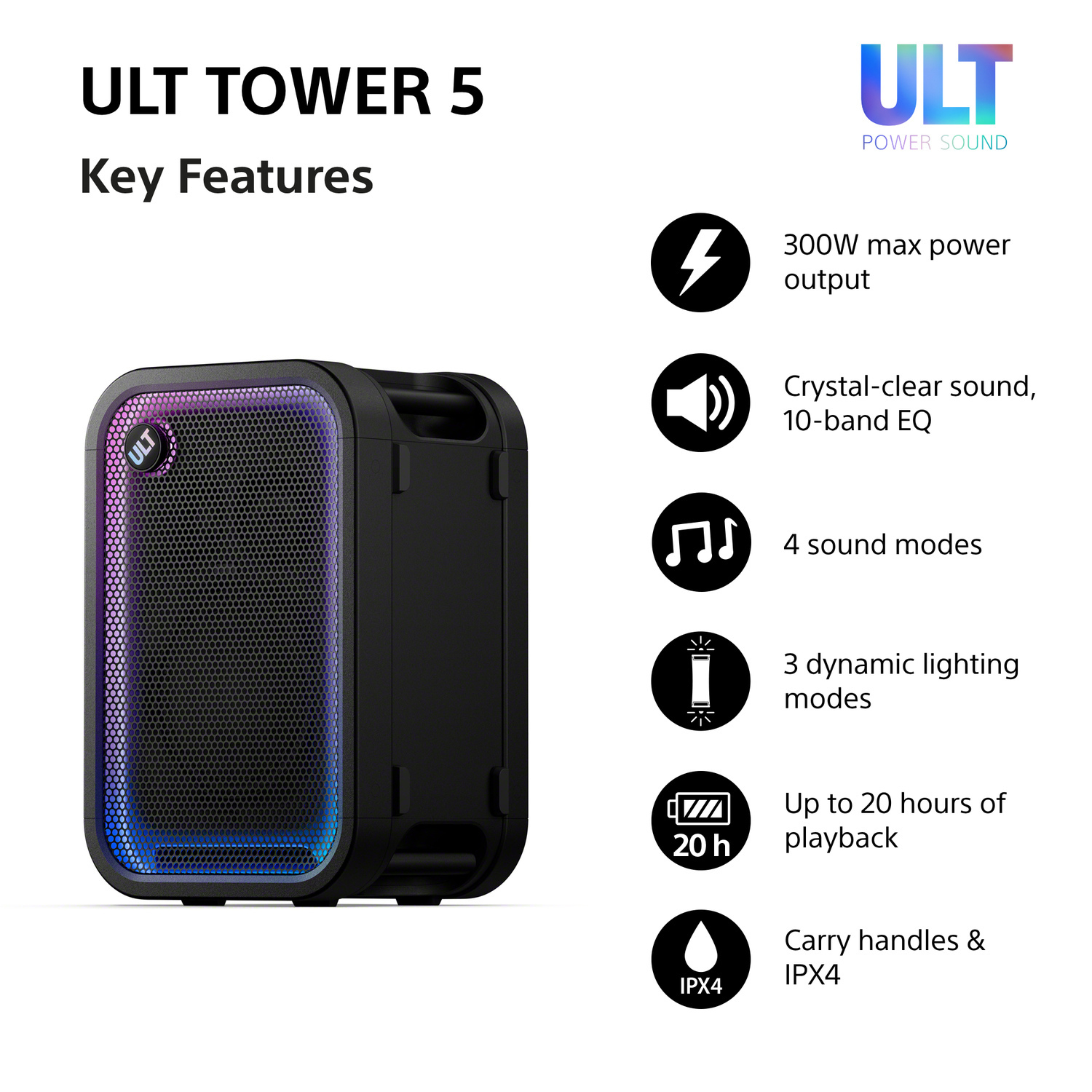 Sony SRSULT500.CEL Wireless ULT Tower 5 Deep Bass Party Speaker with DJ Input - Black thumbnail image