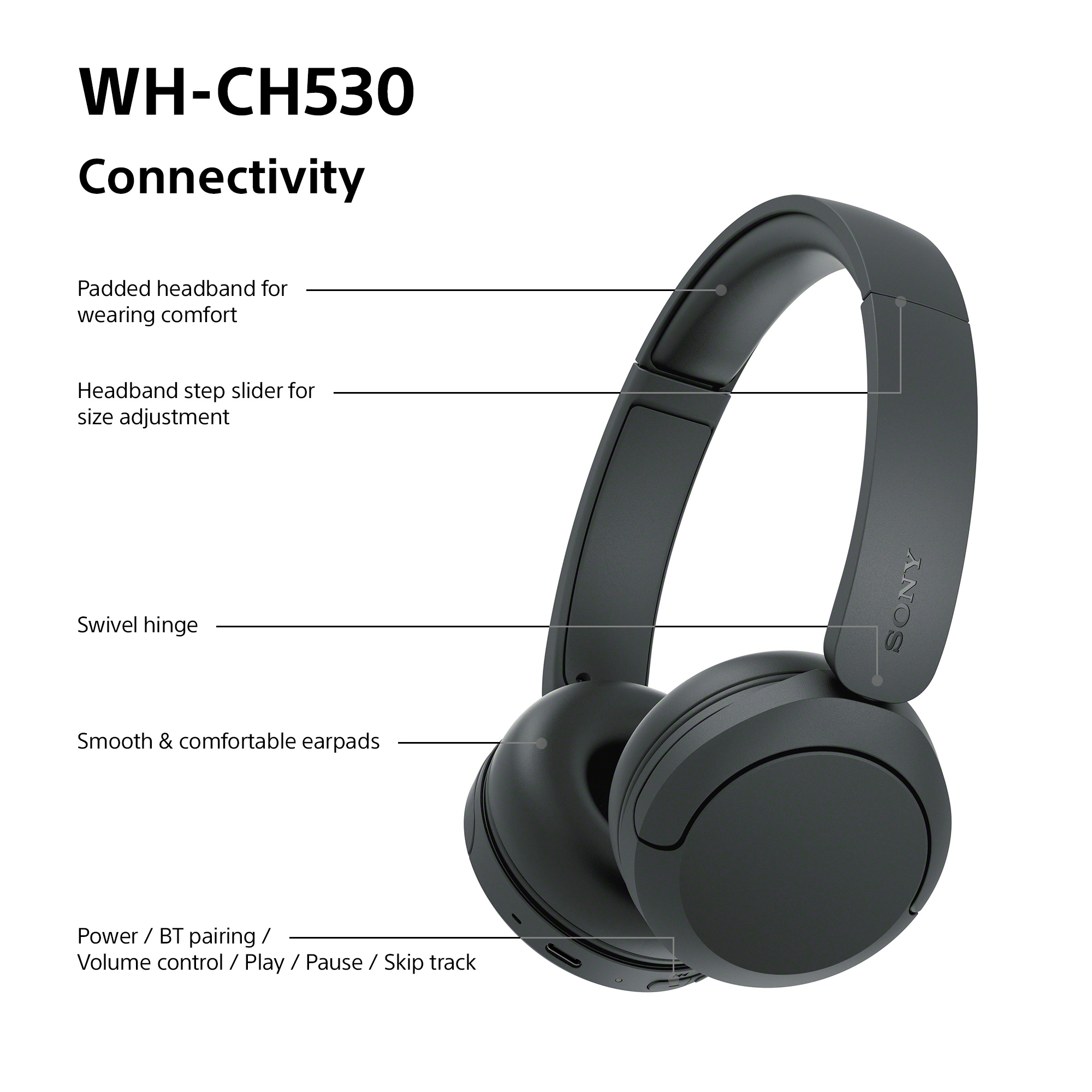 Sony WHCH530B.CE7 Wireless Over ear headphones - Black thumbnail image