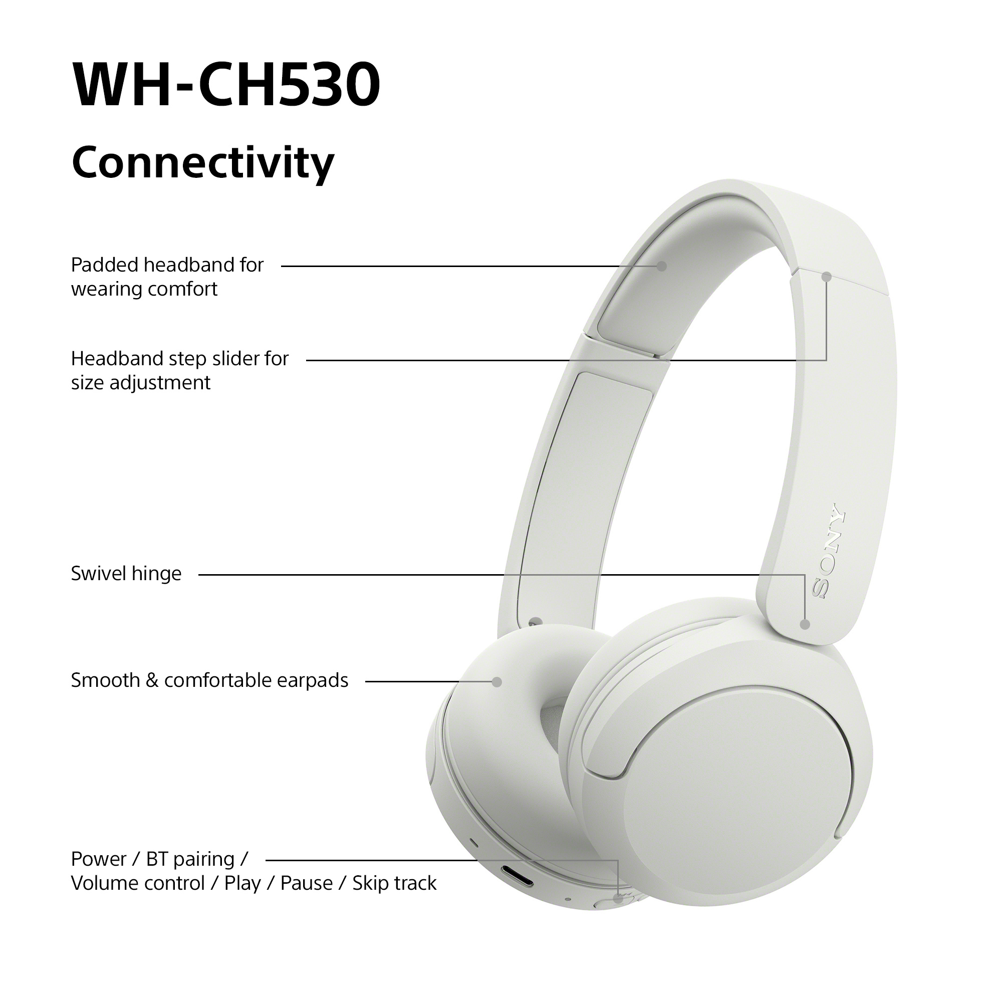 Sony WHCH530W.CE7 Wireless Over ear headphones - White thumbnail image