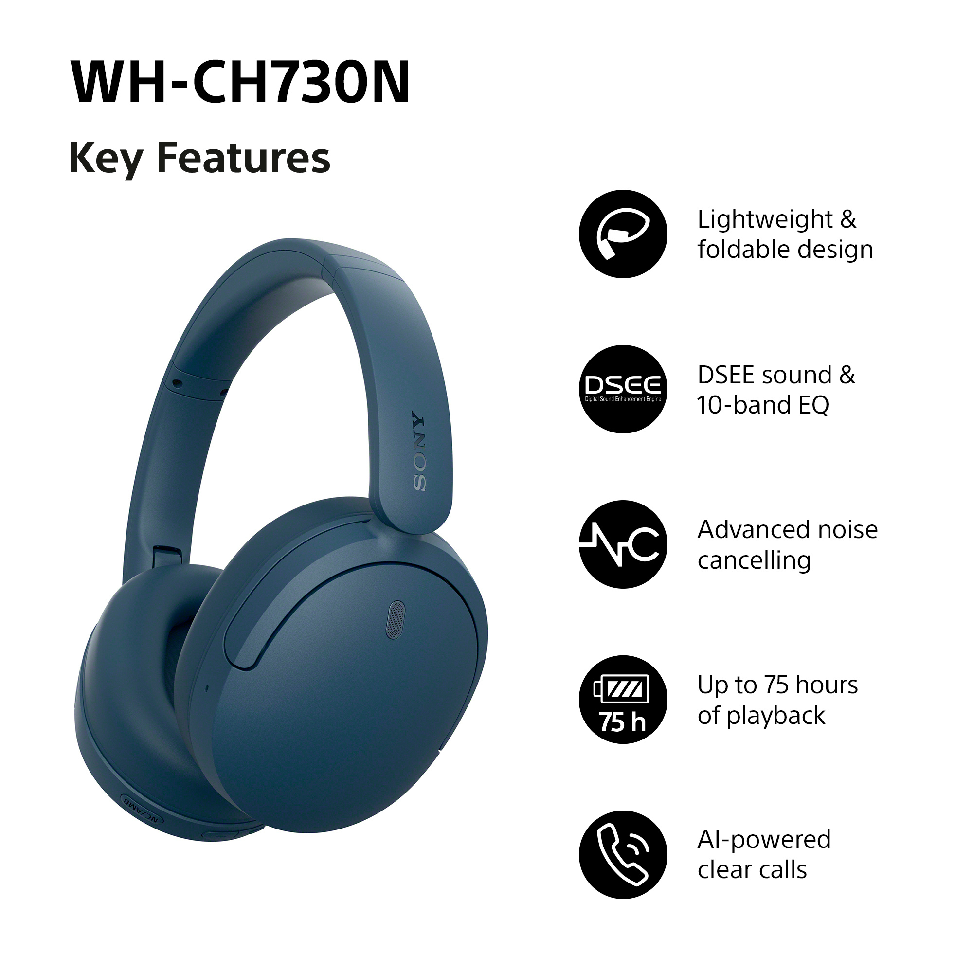 Sony WHCH730NL.CE7 Wireless Noise Cancelling Over ear headphones - Blue thumbnail image