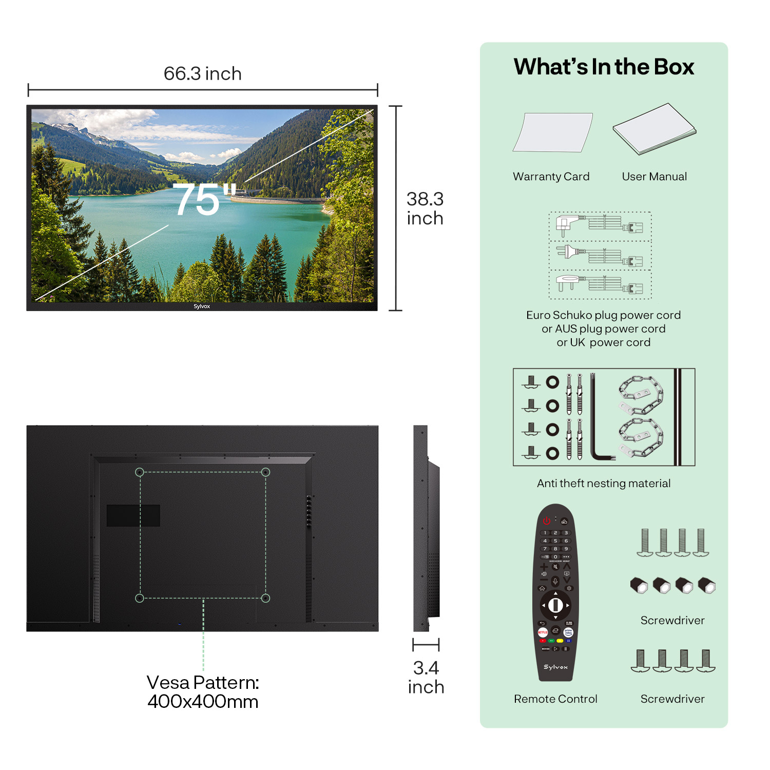 Sylvox OT75B1K4GC 75" Partial Sun Outdoor TV  thumbnail image