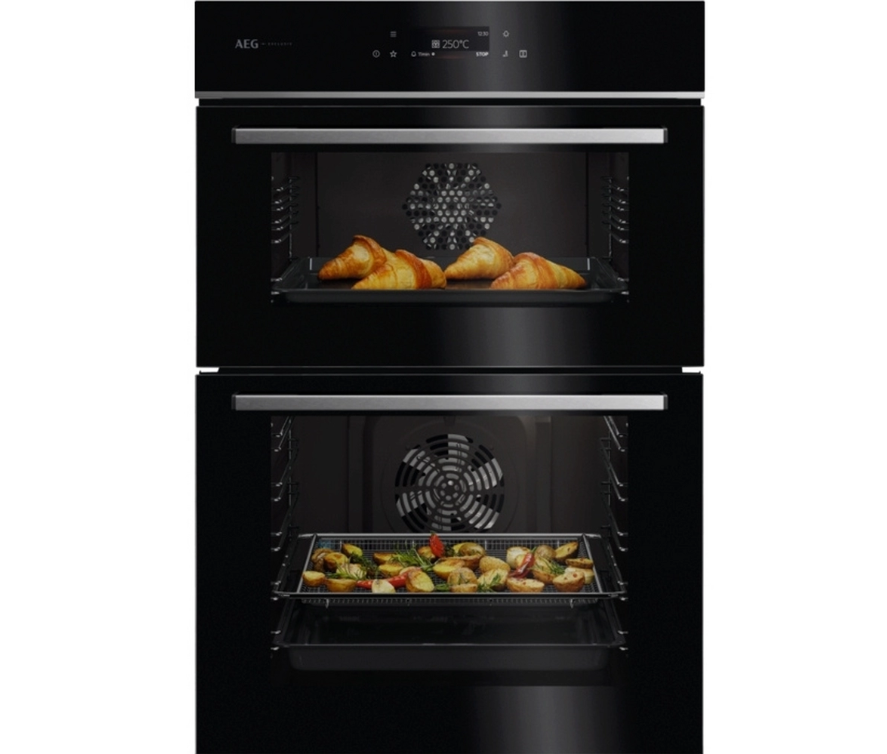 AEG Exclusiv Line GE7CP61FB 59.4cm Built In Electric Double Oven - Gloss Black with Steel Trim thumbnail image