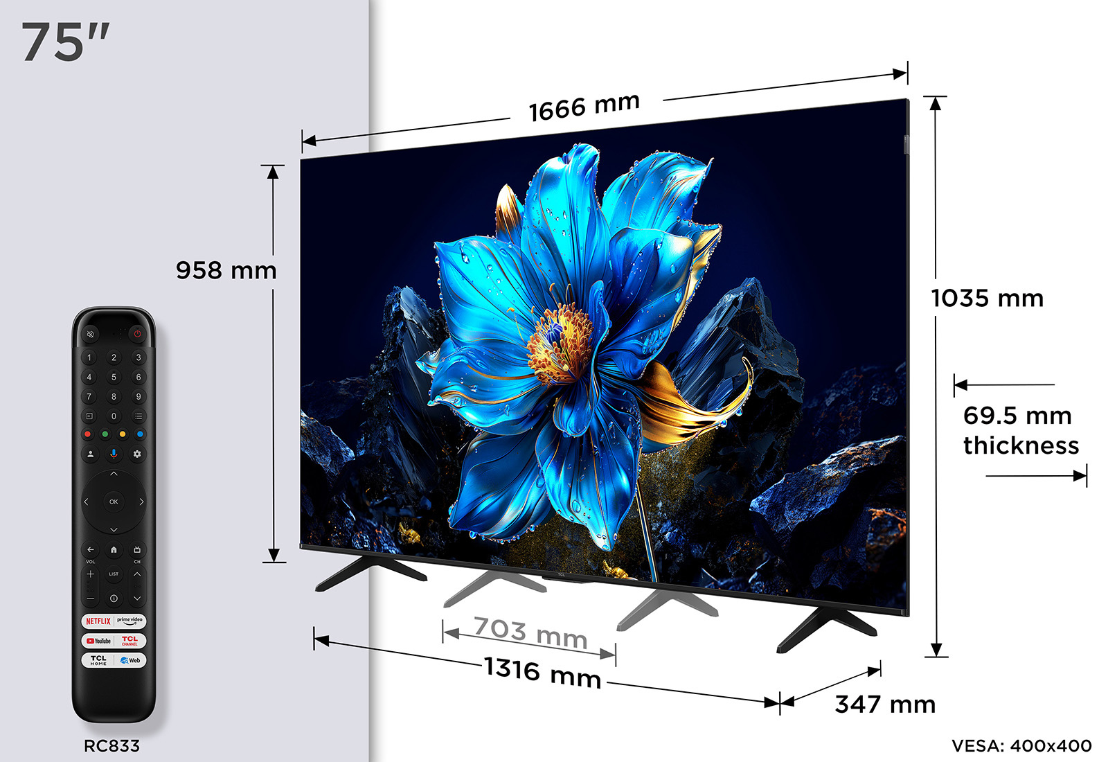 TCL 75P7K-UK 75" 4K QLED Direct LED HDR Google TV thumbnail image