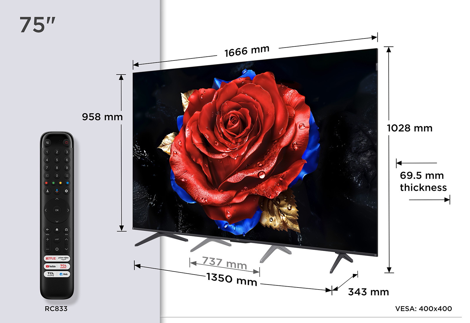 TCL 75T8C-UK 75" 4K QLED HDR Ultra HD Google TV thumbnail image