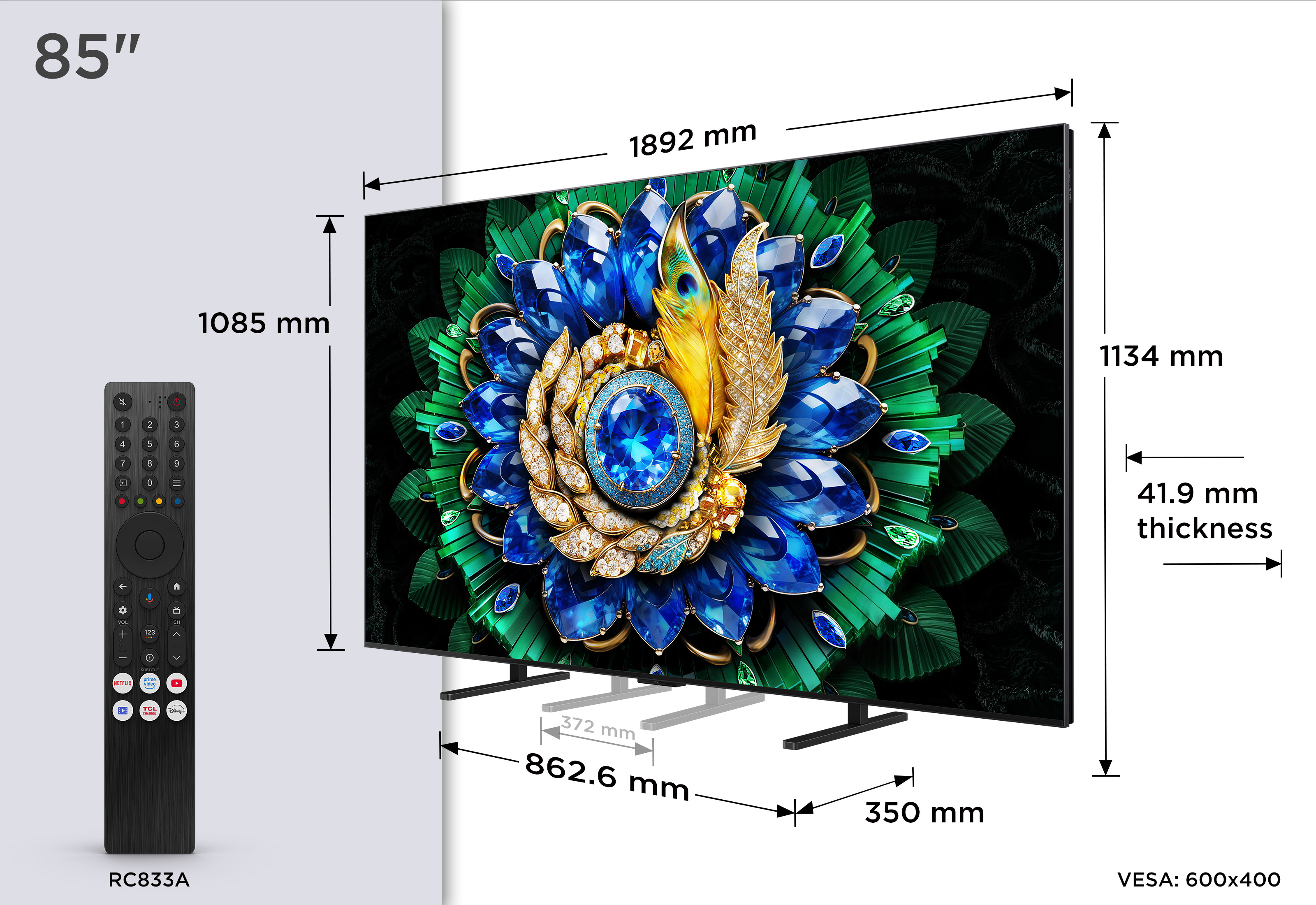 TCL 85A400M-UK 85" QD-MINI LED TV - Black thumbnail image