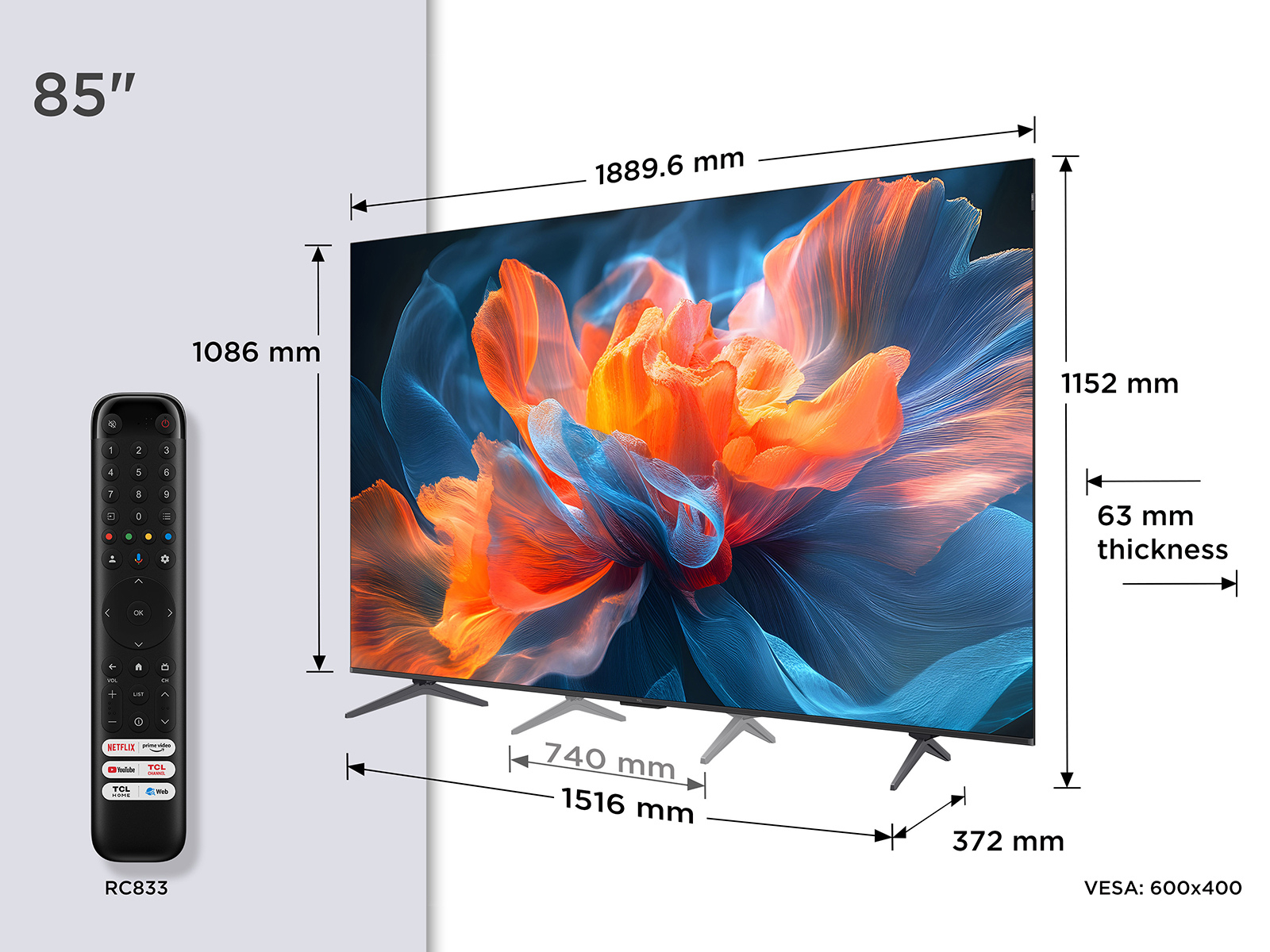 TCL 85T8C-UK 85" 4K QLED HDR Smart Ultra HD Google TV thumbnail image
