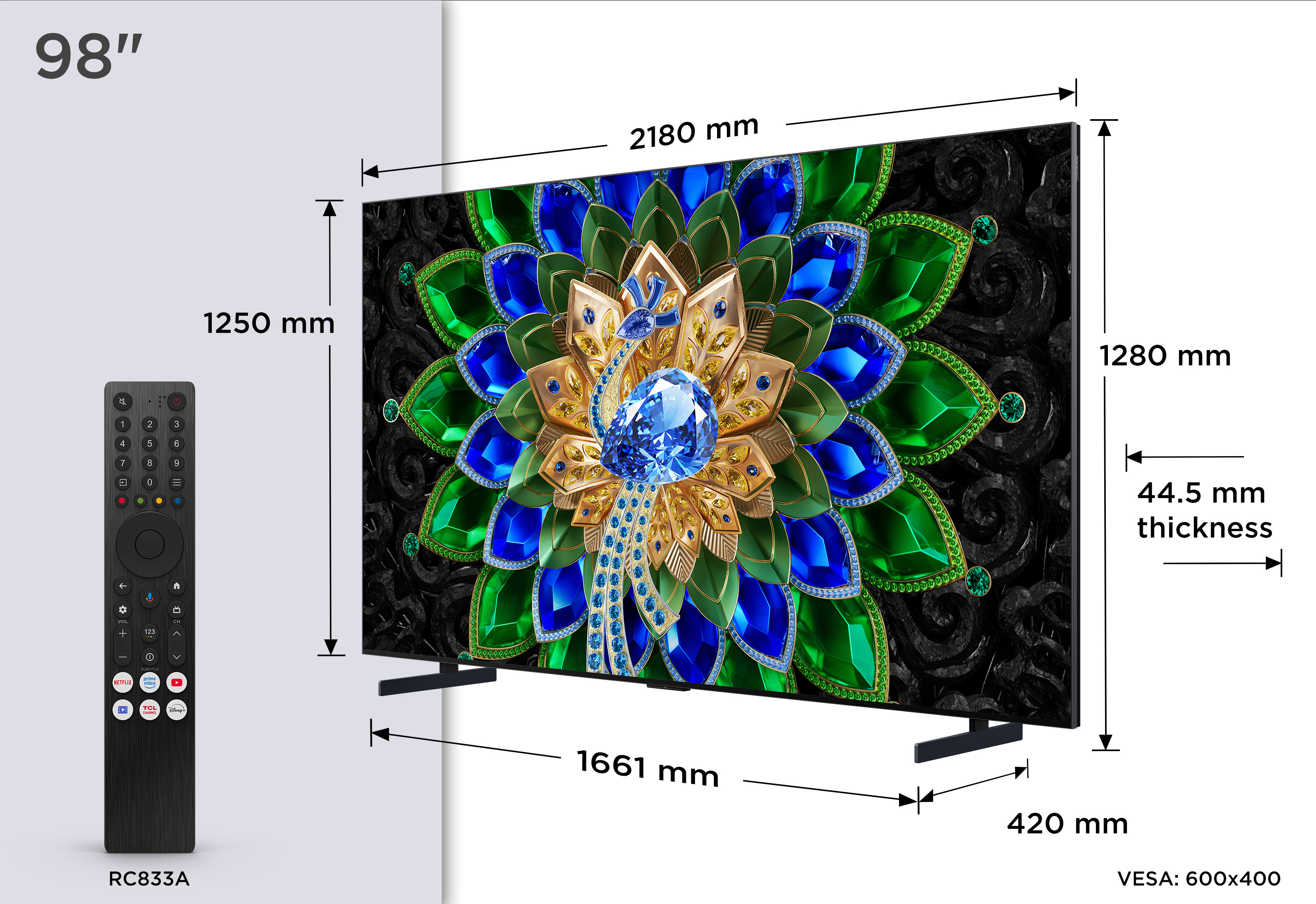TCL 98A400U-UK 98" QD-MINI LED TV - Black thumbnail image