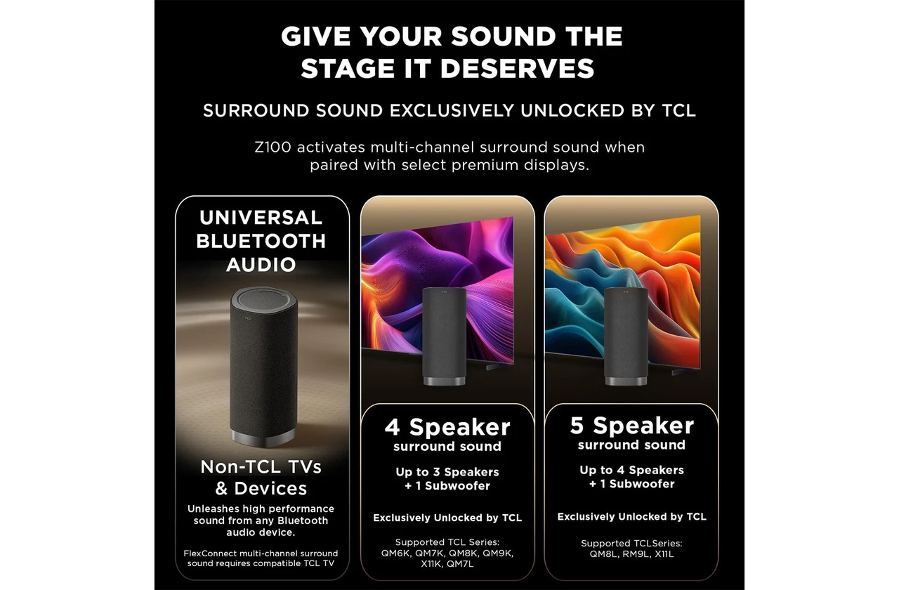 TCL Z100-UK Metal-UK Wireless Dolby Atmos FlexConnect Speaker - Black thumbnail image