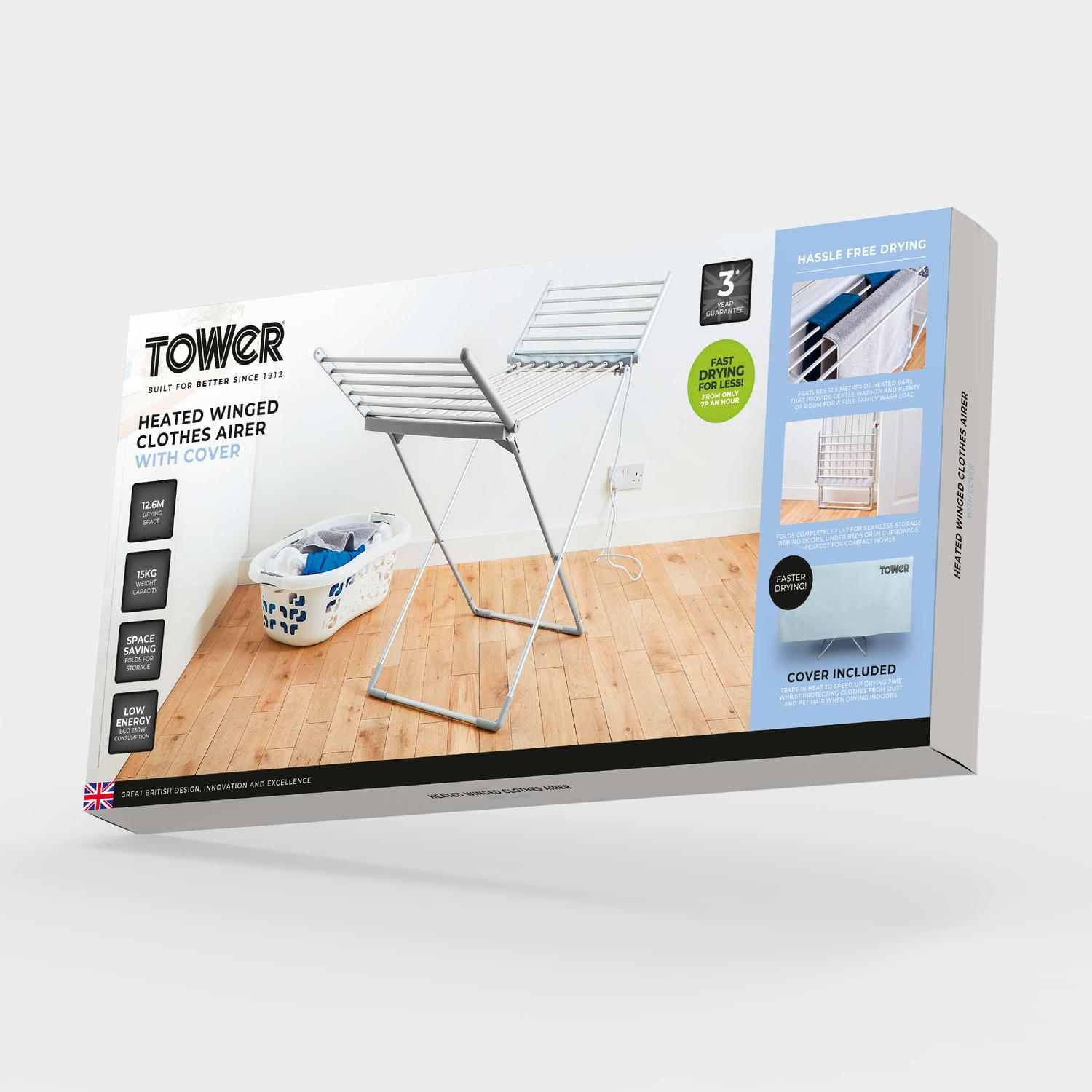Tower T25003 Heated Winged Airer with Cover - Silver thumbnail image