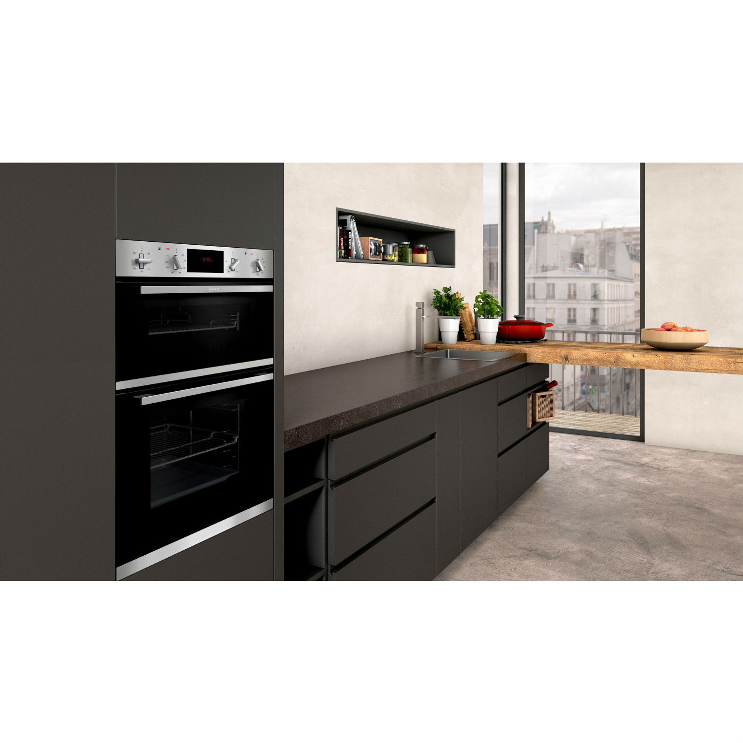 NEFF U1GCC0AN0B 59.4cm Built In Electric Double Oven - Black/Steel thumbnail image