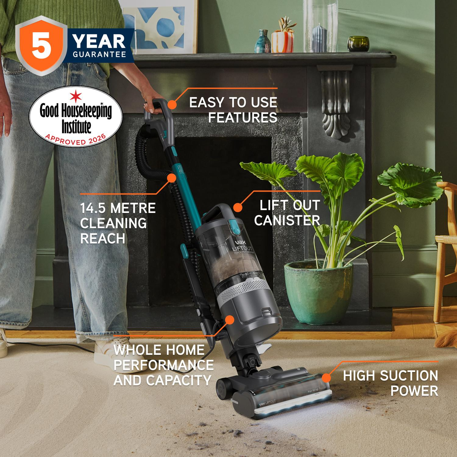 Vax CDUP-LORP LiftOut Reach Pet-Design Upright Vacuum Cleaner - Graphite / Teal thumbnail image
