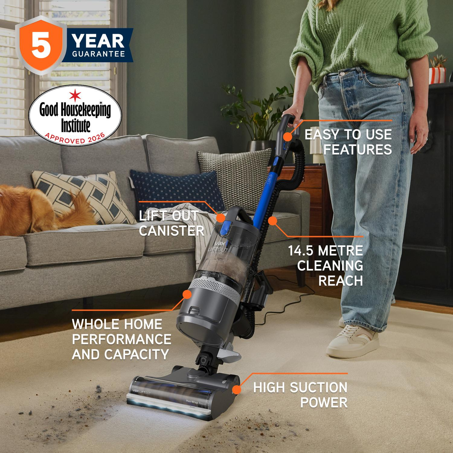 Vax CDUP-LOXR LiftOut Reach Pet Upright Vacuum - Graphite / Blue thumbnail image