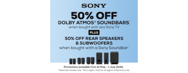 Sony 50% OFF DOLBY ATMOS SOUNDBARS when bought with any Sony BRAVIA TV