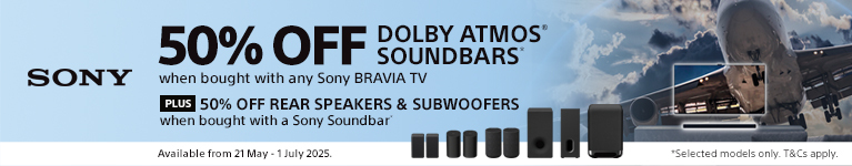 Sony 50% OFF DOLBY ATMOS SOUNDBARS when bought with any Sony BRAVIA TV